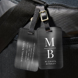Elegant Monogrammed Black geborsteld metaal Bagagelabel