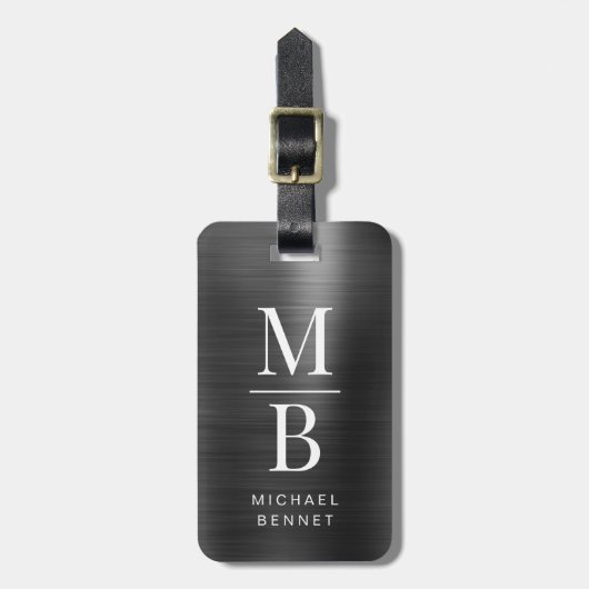 Elegant Monogrammed Black geborsteld metaal Bagagelabel (Voorkant verticaal)