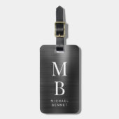 Elegant Monogrammed Black geborsteld metaal Bagagelabel (Voorkant verticaal)