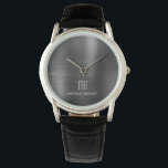 Elegant Monogrammed Black geborsteld metaal Horloge<br><div class="desc">Gepersonaliseerde Elegant Monogrammed Black,  geborsteld Metallic Watch.</div>