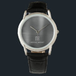 Elegant Monogrammed Black geborsteld metaal Horloge<br><div class="desc">Gepersonaliseerde Elegant Monogrammed Black,  geborsteld Metallic Watch.</div>