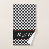 Elegant Monogrammed Black Polka Dot Bad Handdoek (Handdoek)
