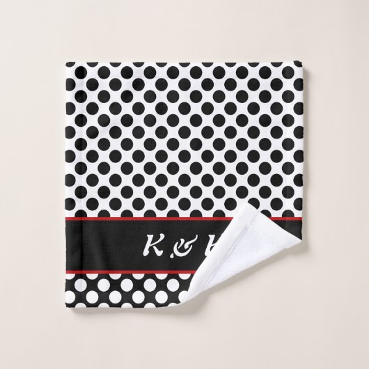 Elegant Monogrammed Black Polka Dot Bad Handdoek (Wasdoekje)
