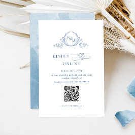 Elegant Monogrammed Blauw RSVP Online QR Code Informatiekaartje