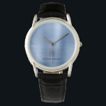 Elegant Monogrammed Blue Brushed Metal Horloge<br><div class="desc">Gepersonaliseerde Elegant Monogrammed Blue Brushed Metal Watch.</div>