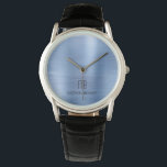 Elegant Monogrammed Blue Brushed Metal Horloge<br><div class="desc">Gepersonaliseerde Elegant Monogrammed Blue Brushed Metal Watch.</div>