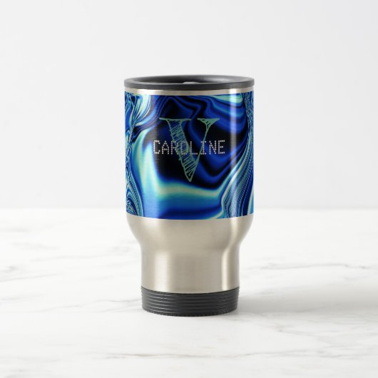 Elegant Monogrammed Blue Chrome Pattern Reisbeker (Center)
