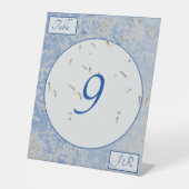 Elegant Monogrammed Blue en Grey Reclamebord Met Voetstuk (Voorkant)