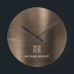 Elegant Monogrammed Bronze Brushed Metallic Ronde Klok<br><div class="desc">Gepersonaliseerde Elegant Monogrammed Bronze borstelde .</div>
