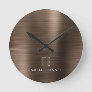 Elegant Monogrammed Bronze Brushed Metallic Ronde Klok