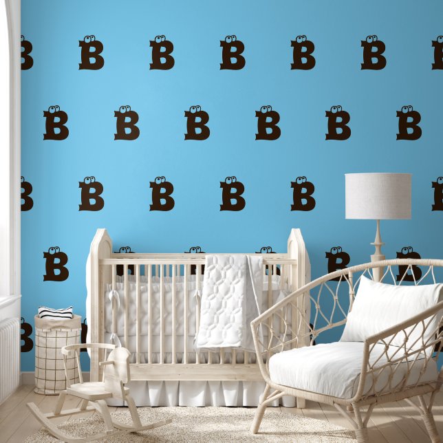 Elegant Monogrammed Bruin Eenvoudig Verspreid Blau Behang (Kinderen)