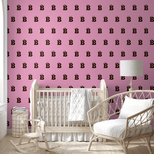 Elegant Monogrammed Bruin Eenvoudig Verspreid Roze Behang (Kinderen)