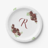 Elegant Monogrammed Burgundy Rozen Paper Bord (Voorkant)