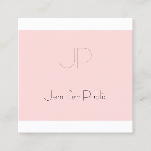 Elegant Monogrammed Clean Plain Trendy Blush Pink Vierkante Visitekaartje (Voorkant)