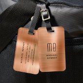 Elegant Monogrammed Copper Brown Brushed Metal Bagagelabel
