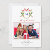 Elegant Monogrammed Crest Photo Holiday Card Feestdagenkaart (Voorkant)