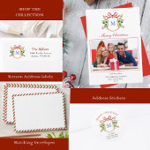 Elegant Monogrammed Crest Photo Holiday Card Feestdagenkaart