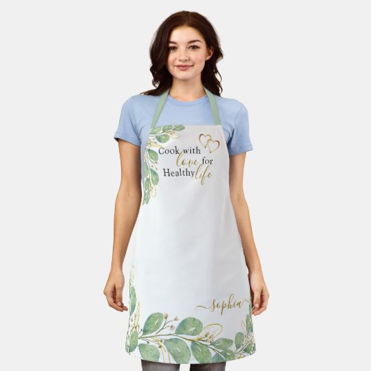 Elegant Monogrammed Eucalyptus Greenery Kitchen Schort (Gedragen)