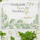 Elegant Monogrammed Eucalyptus Greenery White Theedoek (Gevouwen)