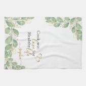 Elegant Monogrammed Eucalyptus Greenery White Theedoek (Horizontaal)