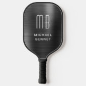 Elegant Monogrammed Faux Black, geborsteld metaal Pickleball Paddle (Achterkant)