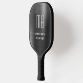 Elegant Monogrammed Faux Black, geborsteld metaal Pickleball Paddle (Links)