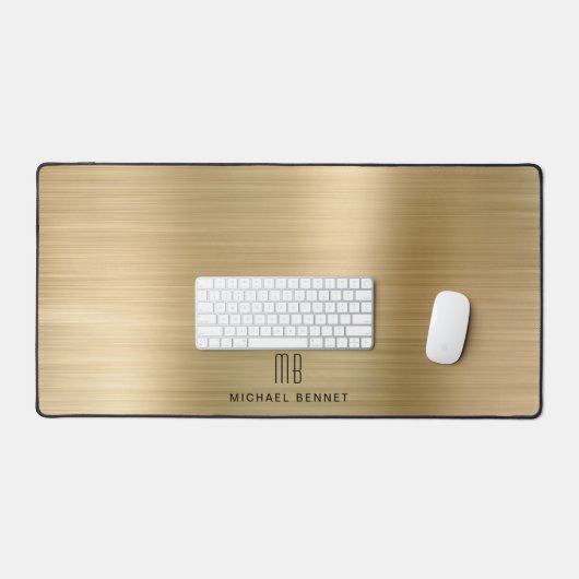 Elegant Monogrammed Faux Gold Brushed Metallic Bureaumat (Keyboard & Muis)