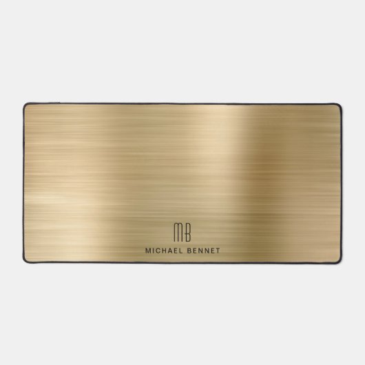 Elegant Monogrammed Faux Gold Brushed Metallic Bureaumat (Voorkant)