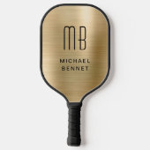 Elegant Monogrammed Faux Gold Brushed Metallic Pickleball Paddle (Achterkant)