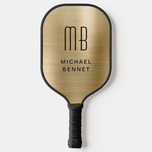 Elegant Monogrammed Faux Gold Brushed Metallic Pickleball Paddle (Achterkant)