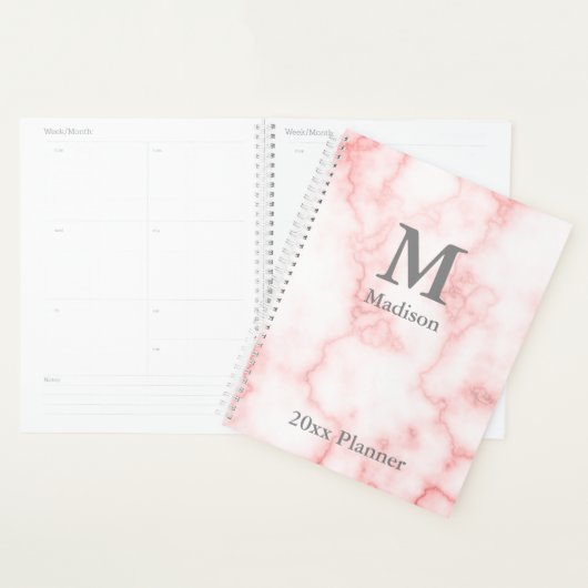 Elegant Monogrammed Faux Pink Marble Planner (Display)
