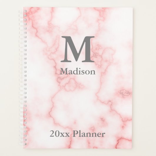Elegant Monogrammed Faux Pink Marble Planner (Voorkant)