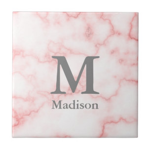 Elegant Monogrammed Faux Pink Marble Tegeltje