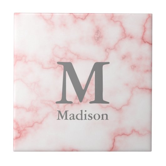 Elegant Monogrammed Faux Pink Marble Tegeltje (Voorkant)
