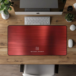 Elegant Monogrammed Faux Red Brushed Metallic Bureaumat