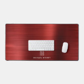 Elegant Monogrammed Faux Red Brushed Metallic Bureaumat (Keyboard & Muis)