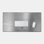 Elegant Monogrammed Faux Silver Brushed Metallic Bureaumat (Keyboard & Muis)