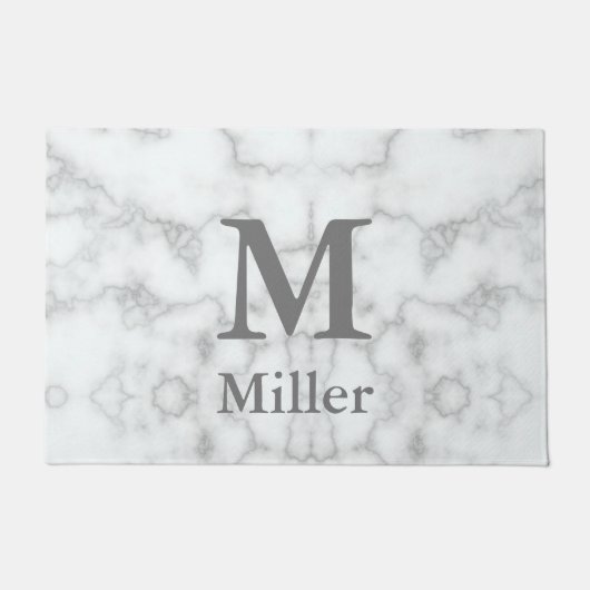 Elegant Monogrammed Faux White Marble Deurmat (Voorkant)