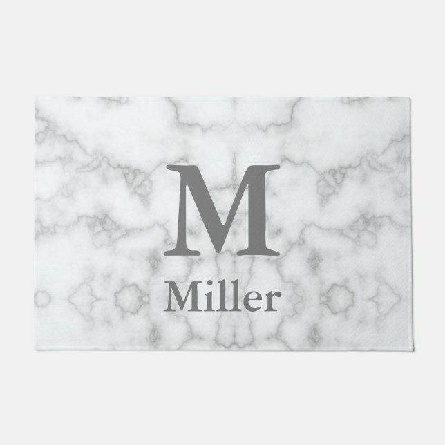 Elegant Monogrammed Faux White Marble Deurmat (Voorkant)