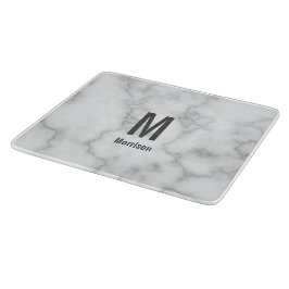 Elegant Monogrammed Faux White Marble Snijplank