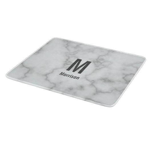 Elegant Monogrammed Faux White Marble Snijplank (Hoek)