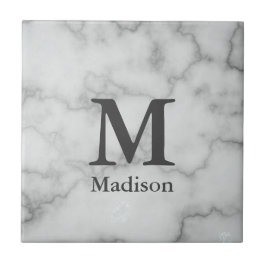 Elegant Monogrammed Faux White Marble Tegeltje