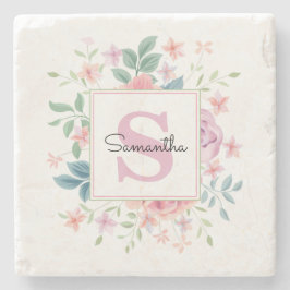 Elegant Monogrammed Floral Border Stenen Onderzetter
