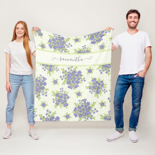 Elegant Monogrammed Floral Pattern Fleece Deken (In situ)