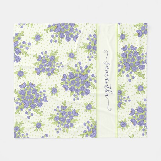 Elegant Monogrammed Floral Pattern Fleece Deken (Voorkant (Horizontaal))