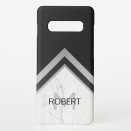 Elegant monogrammed Geometric Black Silver Marble iPhone 16 Hoesje