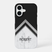 Elegant monogrammed Geometric Black Silver Marble iPhone 16 Hoesje (Achterkant)