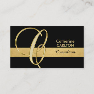 Elegant monogrammed Gold Black Initiaal ''C' Visitekaartje