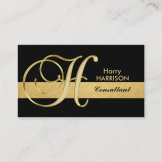 Elegant monogrammed Gold Black Initiaal 'H' Visitekaartje