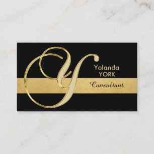 Elegant monogrammed Gold Black Initiaal 'Y' Visitekaartje